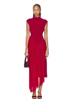 Et Ochs Francis Knit Dress Red Draped Knit Combo Maxi Size Large